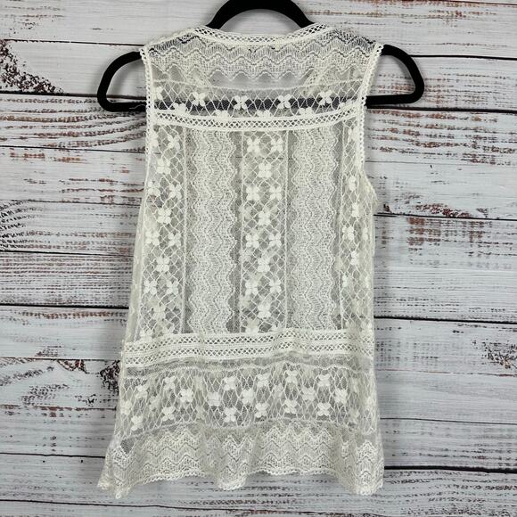 Women's Olsenboye Cream Lace Crochet Sheer Tank Top Boho Casual Festival Size M - Picture 2 of 8